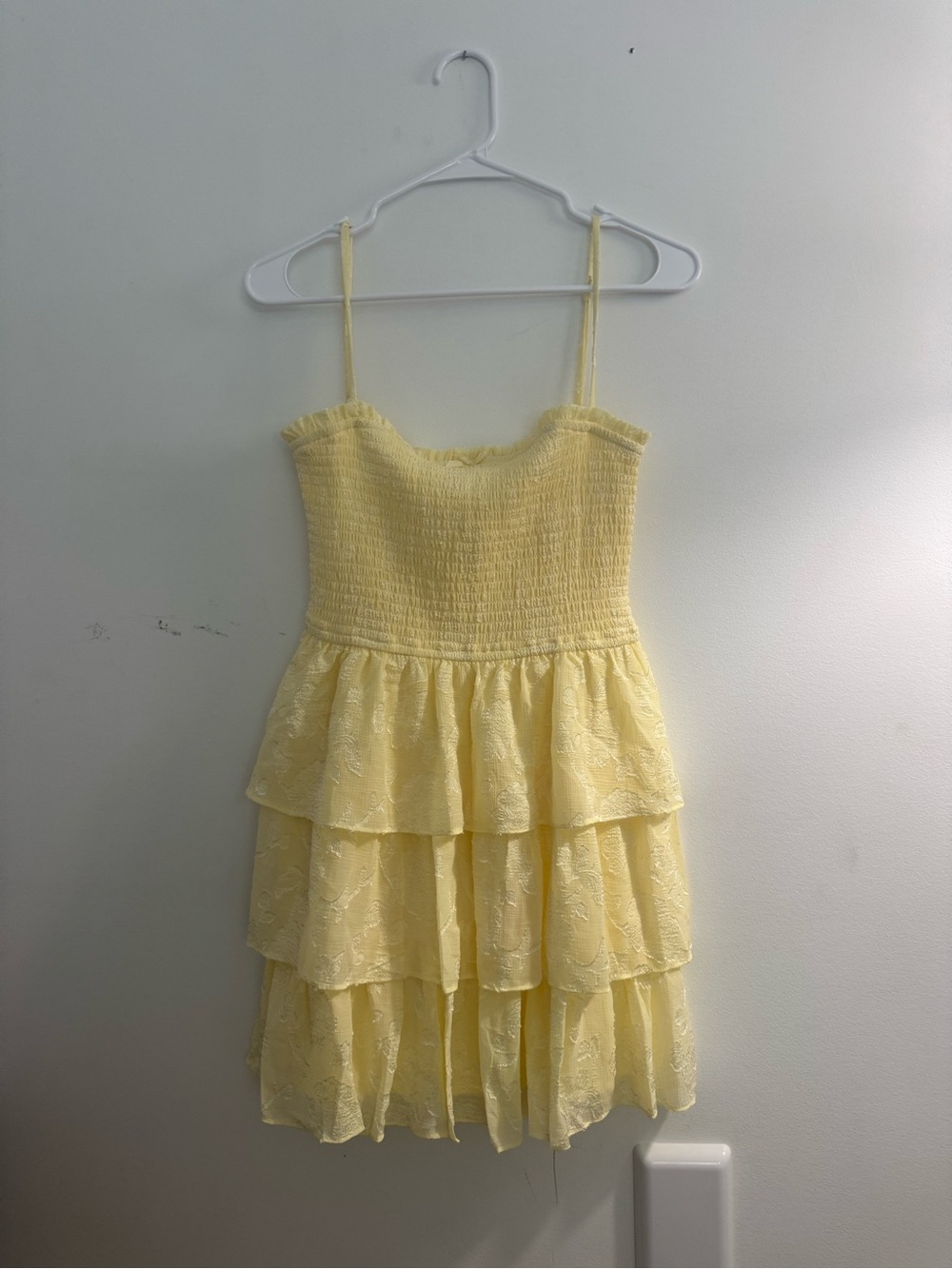 Altar'd State Pale Yellow Smocked Tiered Lace Sundress